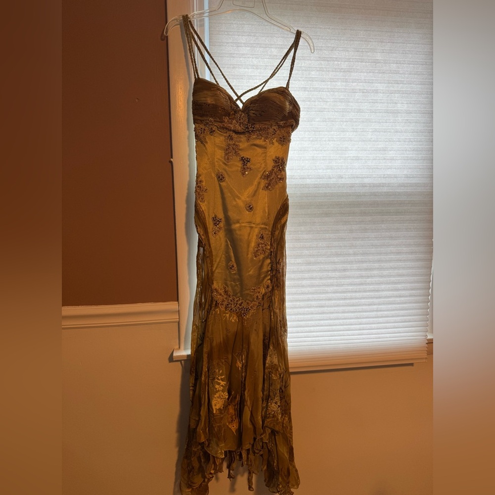 Elegant Gold Floral Prom Dress